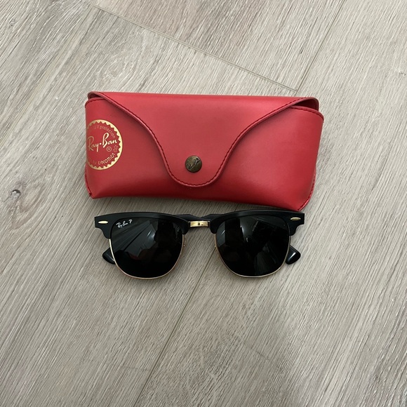 Ray-Ban black and gold polarized Clubmaster Sunglasses - Picture 1 of 4
